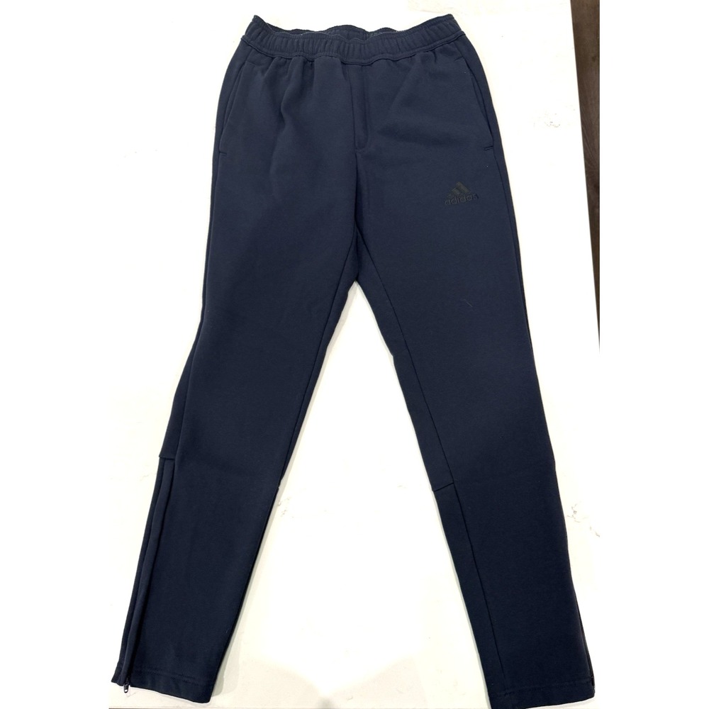 Adidas Tapered Sweatpants Fleece Lined Navy Blue Men's Size Small Zip at Ankle